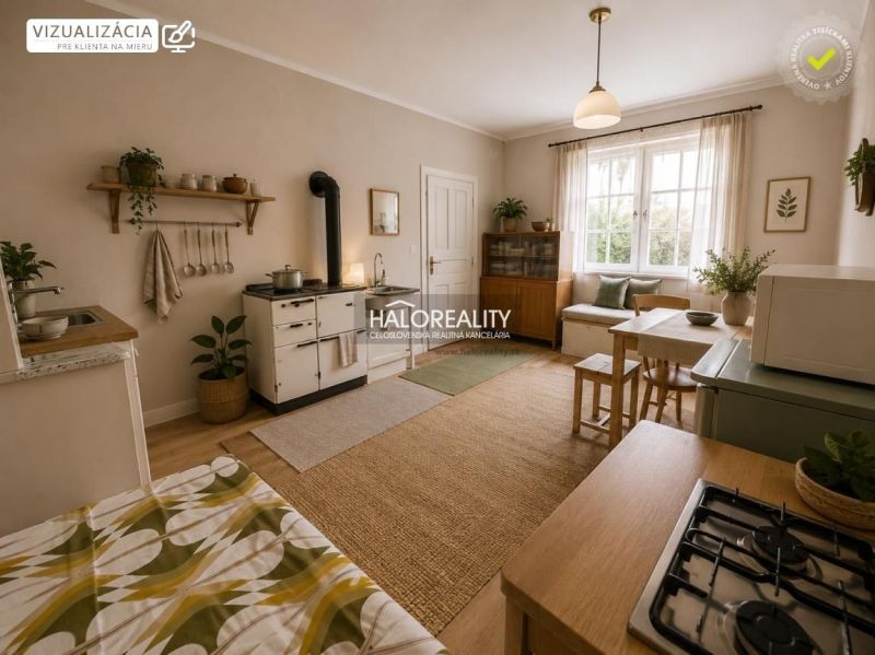 Interior of a family house with a wooden decor floor and a cozy kitchen nook.