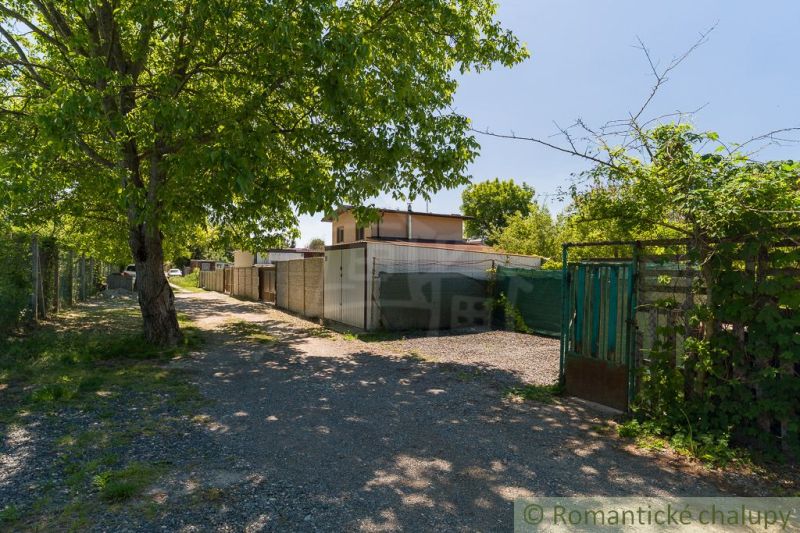 The driveway to the cottage in Bernolákovo surrounded by greenery and shady trees.