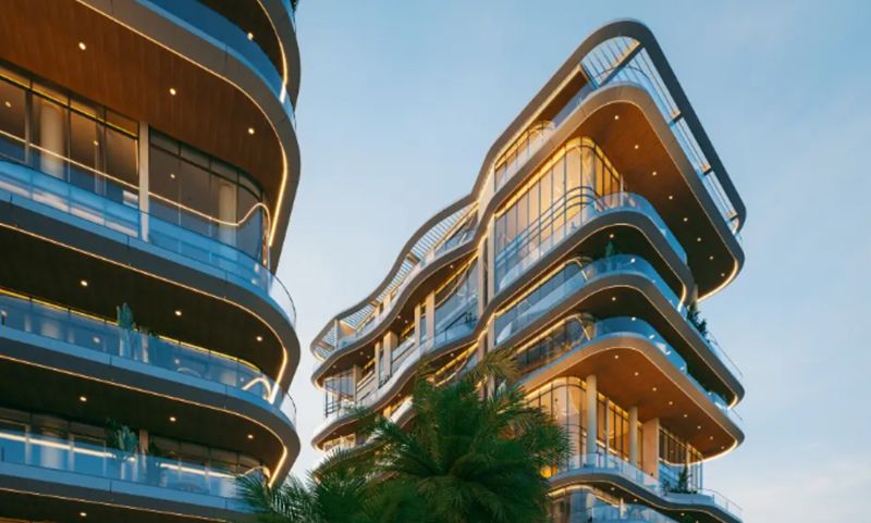 Futuristic buildings with rounded balconies in Paje.