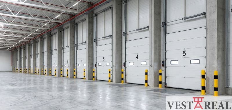 Warehouses and halls with spacious loading ramps and concrete floors.