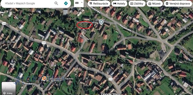 Satellite view of house construction on Matúšovská Street in Žaškov.