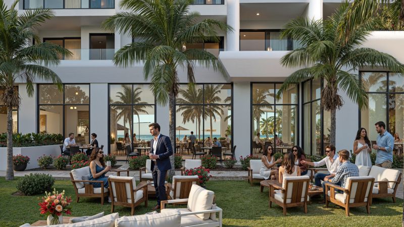 A spacious living area under palm trees with an ocean view in Paje.