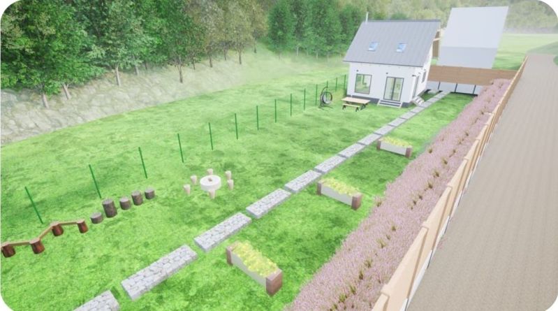 A garden with a house on Kostiviarska Road in Banská Bystrica designated for living.