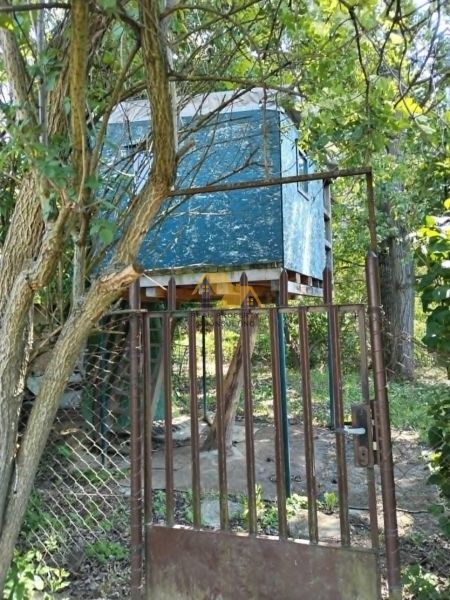 A wooden treehouse surrounded by greenery in Nové Zámky on the street.