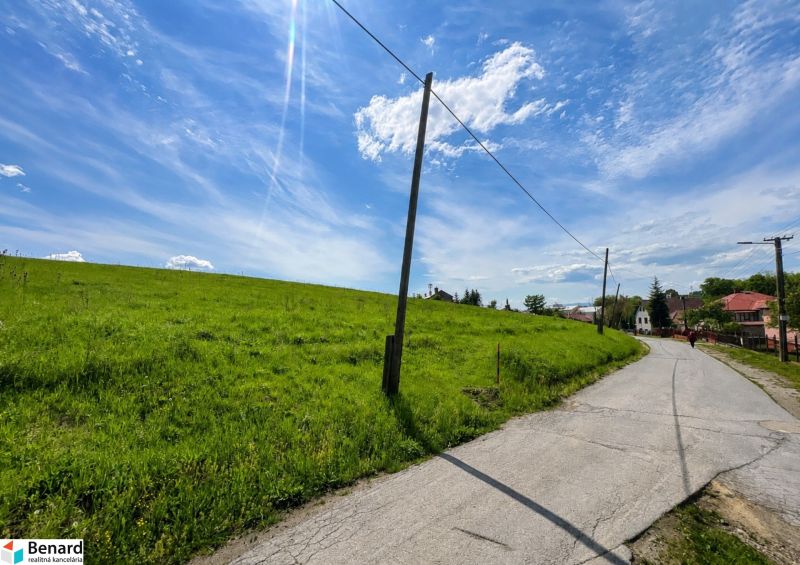 The path leading along the green residential plots in Fintice under the blue sky.