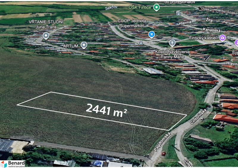 Plots - housing in Fintice, size 2441 m², visible local landmarks.