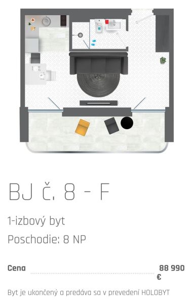 Floor plan of a one-bedroom apartment with a kitchen, bathroom, and balcony.