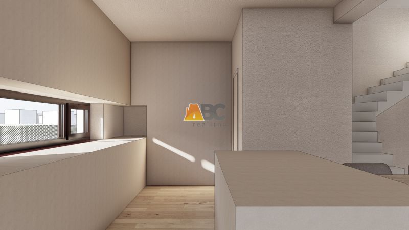 Simple interior with wood-decor flooring and staircase, Properties - living.