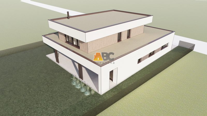 Visualization of a modern house on a residential plot in Sliač.