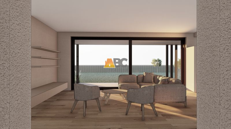 Interior with large windows, a sofa, and a floor with a wood decor, suitable for Real Estate - living.