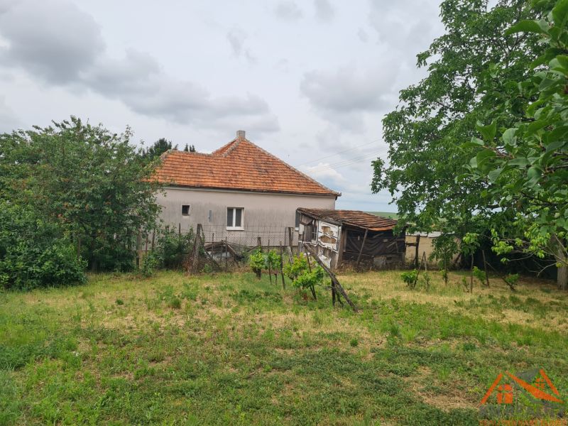 A family house in Dulovce with a large yard and garden, surrounded by trees.