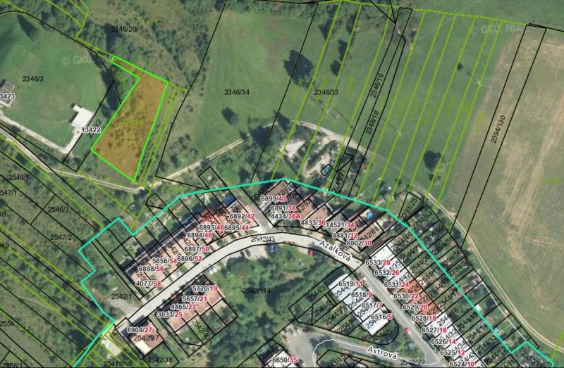 Cadastral map of plots on Azalková in Banská Bystrica, suitable for living.