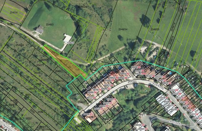 Satellite view of residential plots on Azalkova in Banská Bystrica.