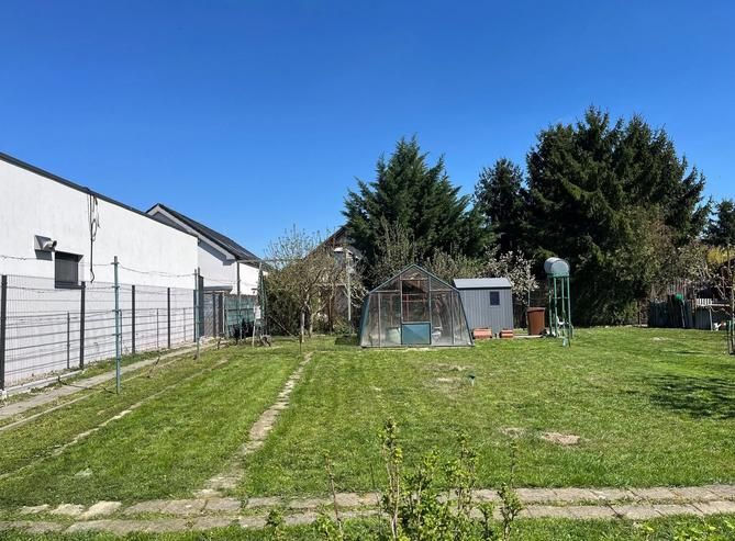 Garden with lawn, greenhouse, and trees on Hrušovská Street in Bratislava - Vrakuňa.