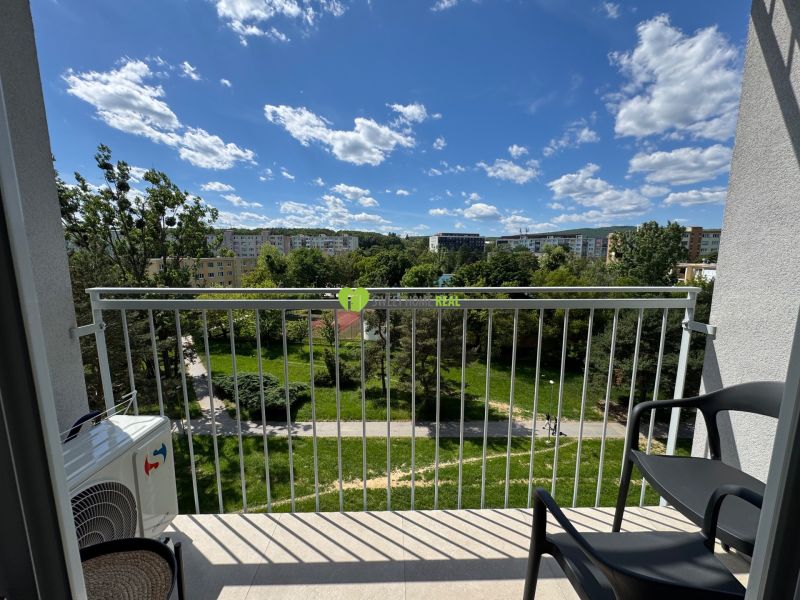 The view from the balcony of the studio apartment on Kysucká Street in Košice – West district.