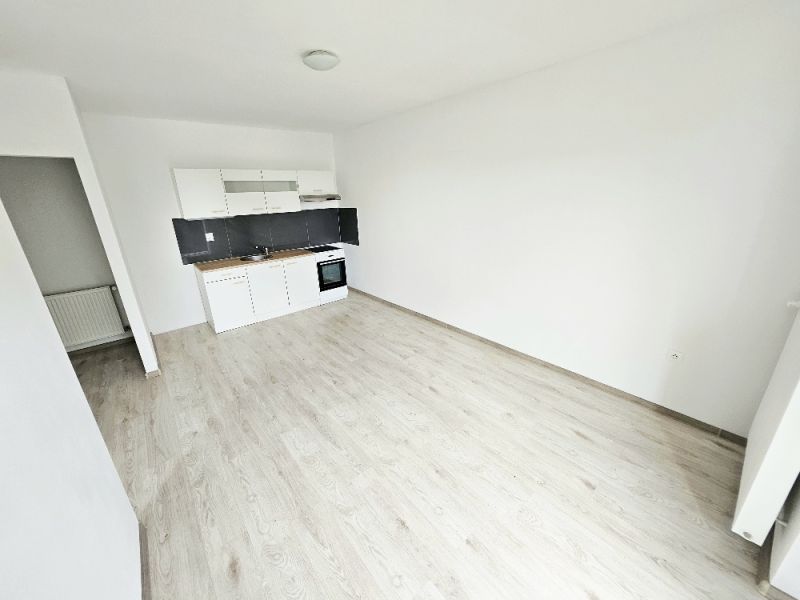 Kitchen unit and floor with wooden decor in a studio apartment.