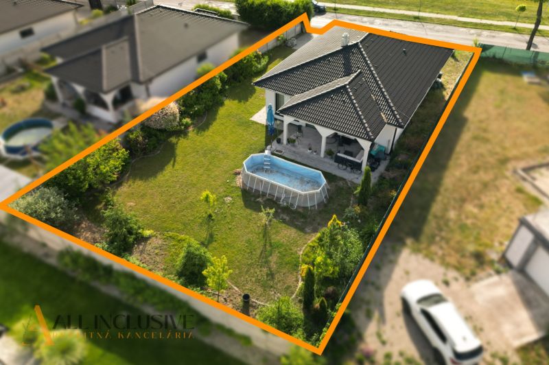 Aerial view of a family house with a swimming pool in Dunajská Streda on Veľké Blahovo street.