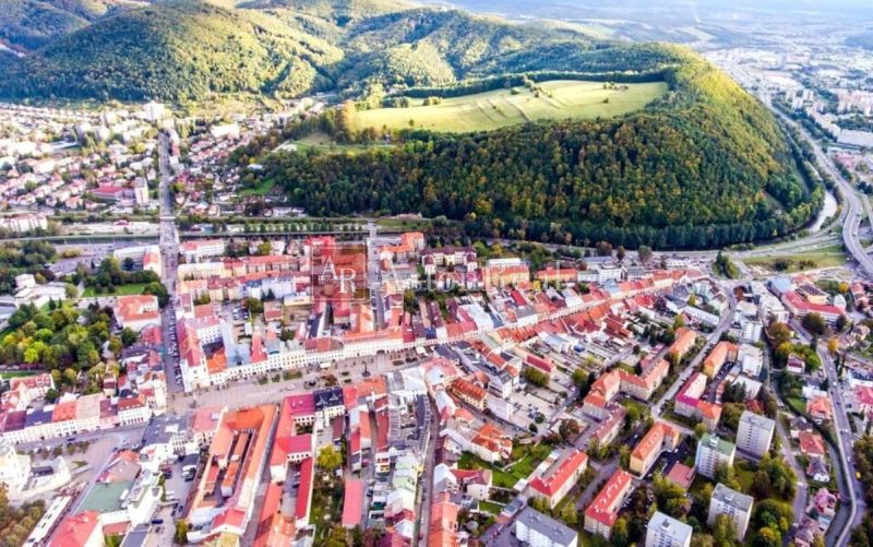 Aerial view of the historic center and surroundings of Banská Bystrica.