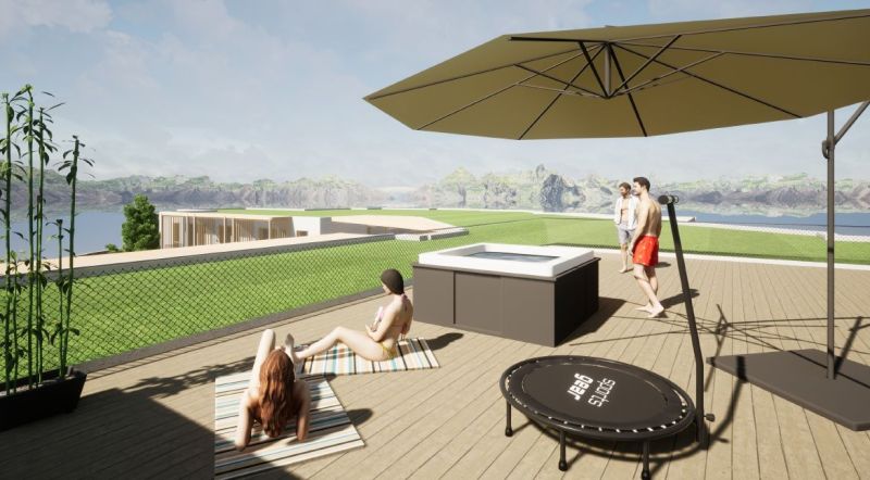 Rooftop terrace with sun loungers and a hot tub in Hotels and Guesthouses, Nová Lesná.