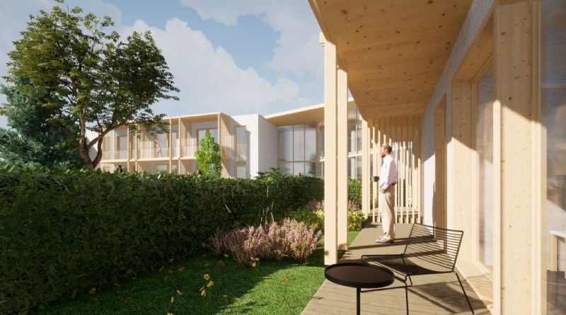 Exteriors of hotels and guesthouses in Nová Lesná with a garden and a balcony with wooden decor.