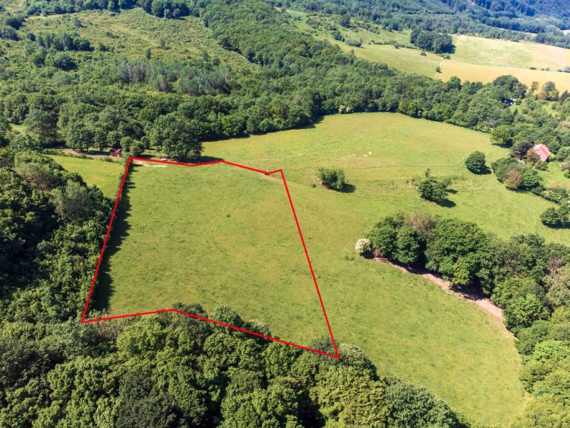 Recreational plots in Ostrá Lúka surrounded by greenery and trees.