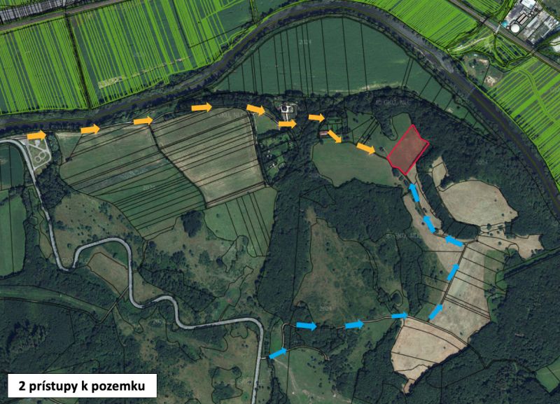 An aerial photograph shows two approaches to recreational lands in Ostrá Lúka.