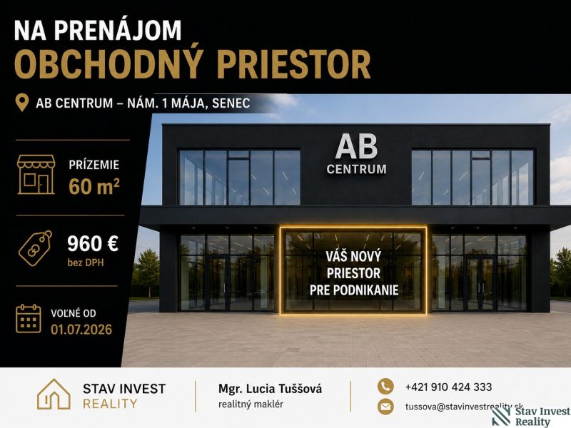 Retail space for rent in AB Centrum, nám. 1. mája, Senec, with an area of 60 m².
