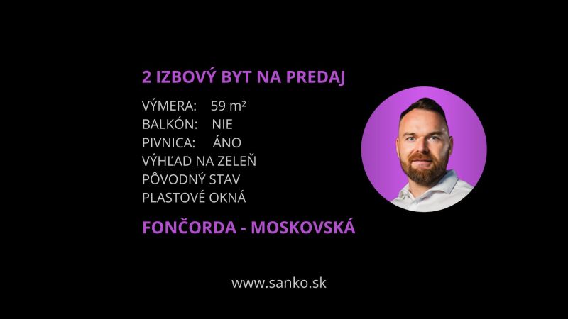 2-room apartment on Moskovská in Banská Bystrica, 59 m², without a balcony, cellar.