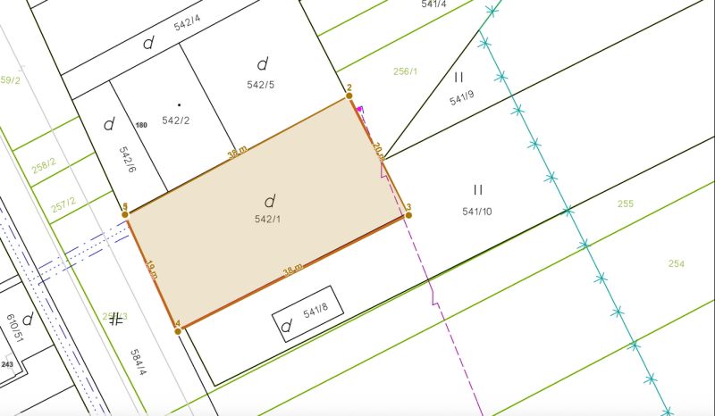 Cadastral map of plots in Gôtovany, highlighted Recreational plots with parcel number.