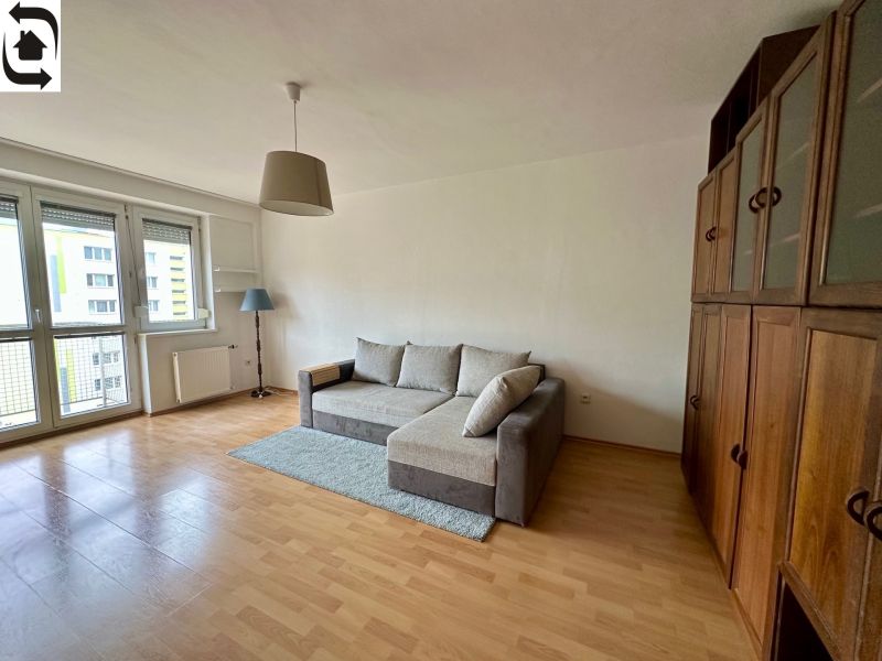 1-bedroom apartment with a sofa, cabinets, and a wooden decor floor.