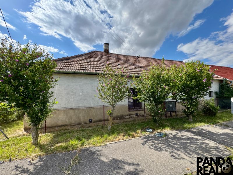 A family house in Horné Obdokovce with a white facade and a tiled roof, surrounded by greenery.