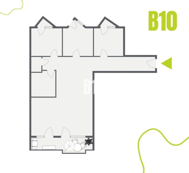 Floor plan of a 4-room apartment with a spacious layout and an outdoor terrace.