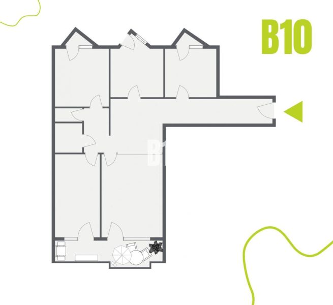 Floor plan of a 4-room apartment with a practical arrangement of rooms and an entrance hallway.