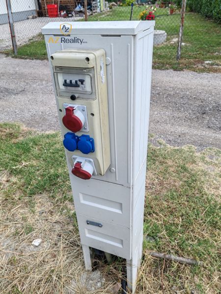 An electrical distribution box in the garden in Komárno.