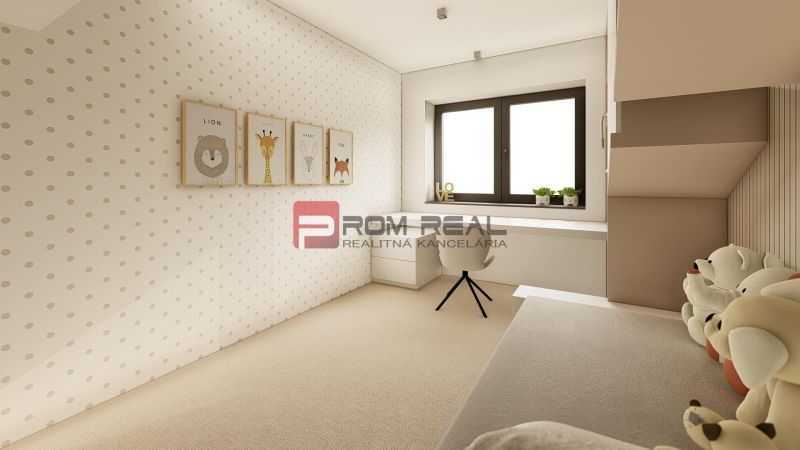 Children's room in a 3-room apartment with a comfortable carpet and playful decorations.