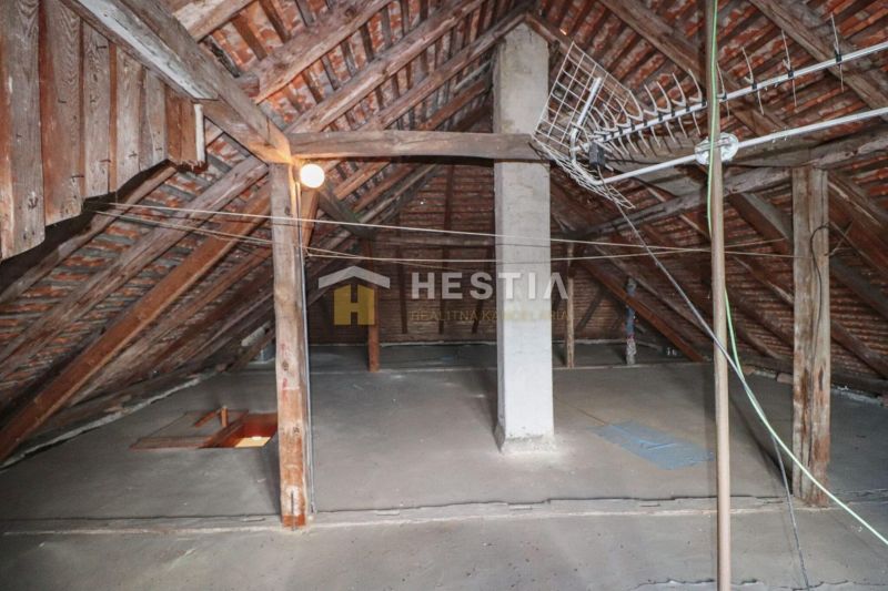 Attic in a family house, wooden structure and roof beams, Borský Mikuláš.