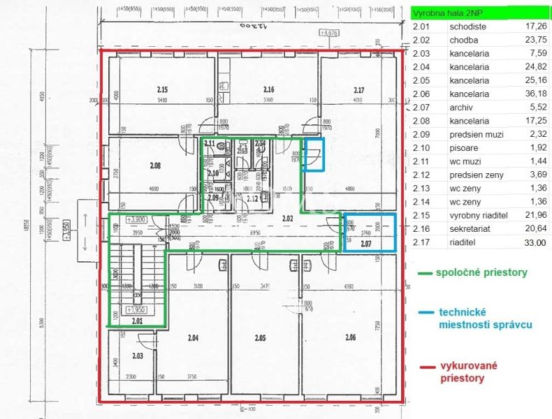 The floor plan of the offices on Kpt. Nálepku in Ilava shows the layout of rooms and spaces.