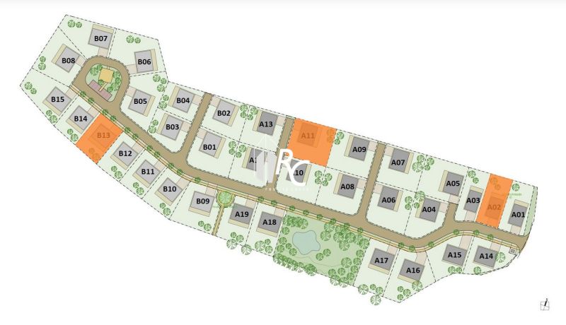 Garden map of residential plots on Laclavá Street in Abramová, marked parcels and roads.