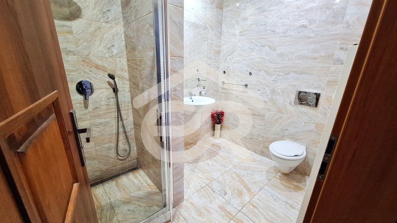 Bathroom with tiles in hotels and guesthouses with a shower and a sink.