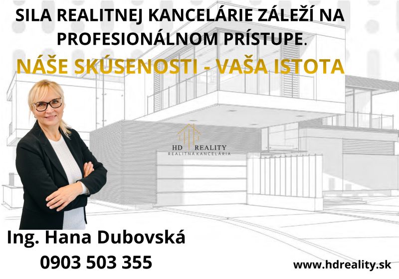 The real estate agency offers a professional approach and experience. Contact: Ing. Hana Dubovská.