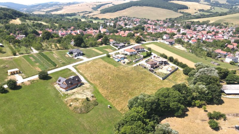 Aerial view of properties - housing on Laski Street in Vrbovce, surrounded by greenery.