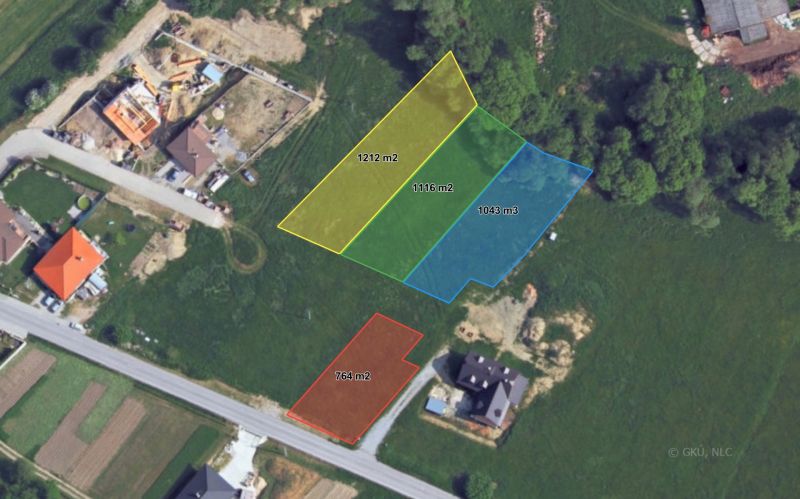Aerial view of residential plots in the town of Vrbovce, on Laski Street.