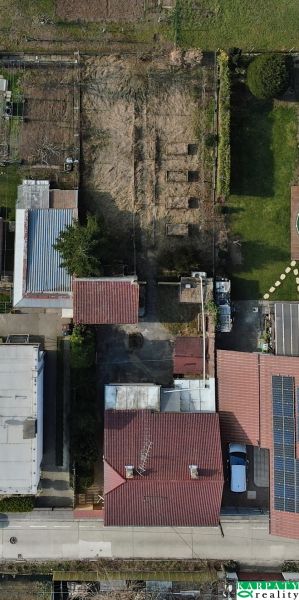 Aerial view of a family house garden on Krajna Street in Trnava.