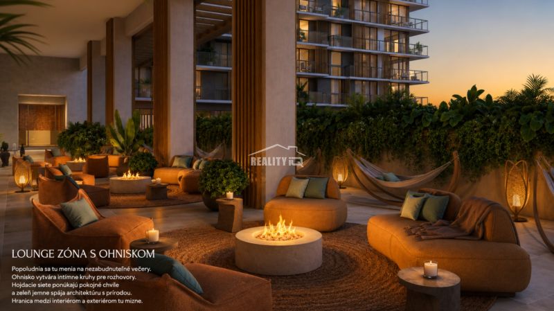 An outdoor space in Miami with comfortable seating by the fire pit and plants.