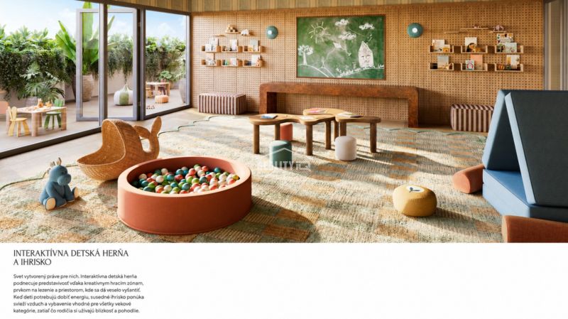 A children's playroom in a one-room apartment with effective use of colorful toys and interior elements.