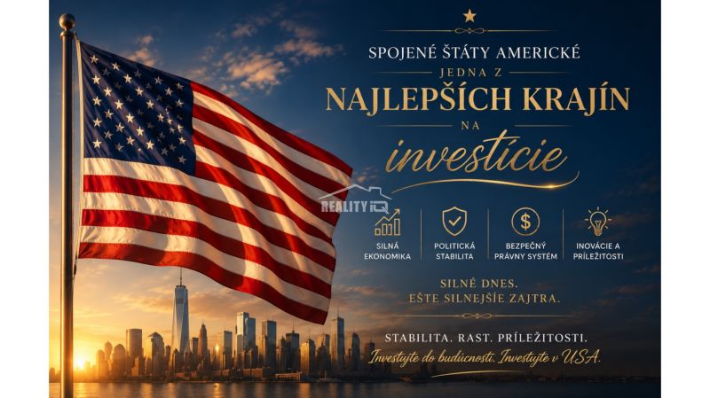 The USA flag waves at sunset over the city skyline, supporting investments.