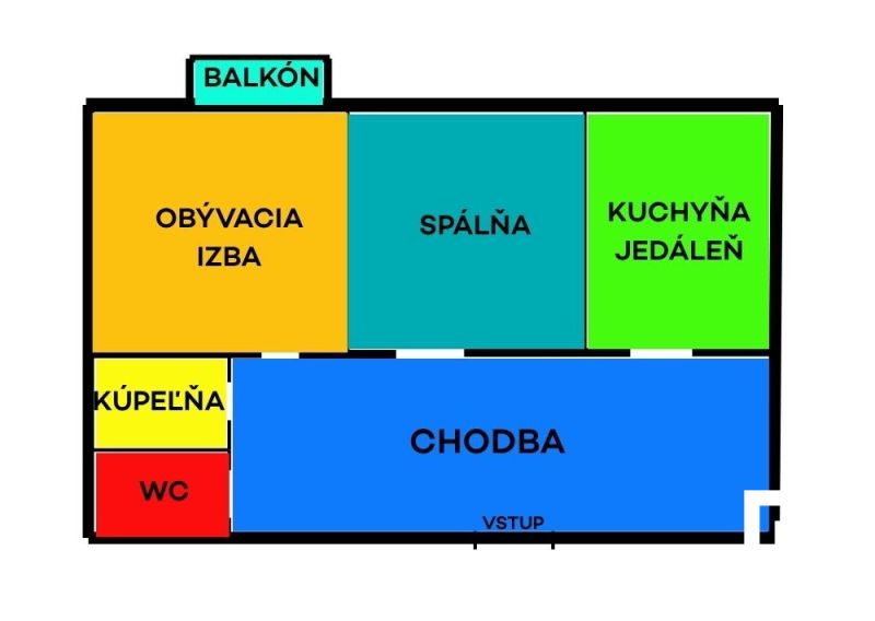 Floor plan of a 2-room apartment with a hallway, balcony, and separate bathroom.