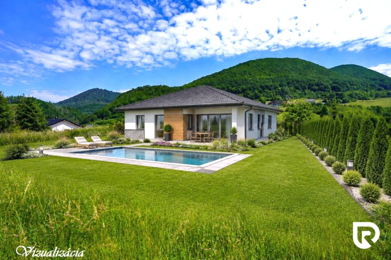 A family house with a swimming pool surrounded by nature on recreational plots in Lysice.