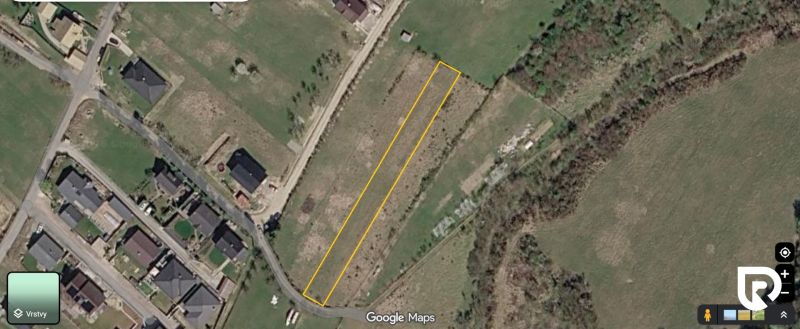 Aerial view of recreational plots in Lysice, bordered by a yellow line.