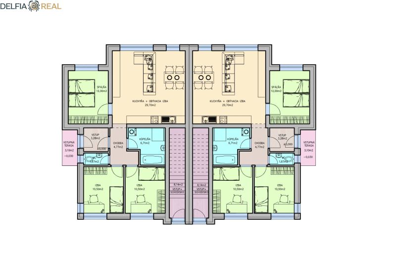 Floor plan of a 4-room apartment with a kitchen and living room.